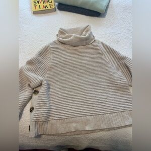 Turtleneck Ribbed Sweater in Light Beige